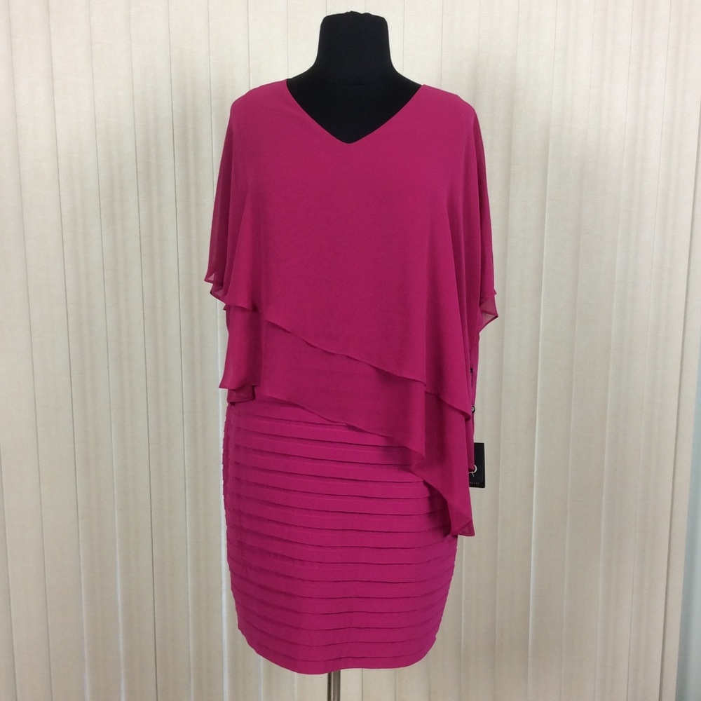 Plus Sized Fuchsia Chiffon Sheath Dress